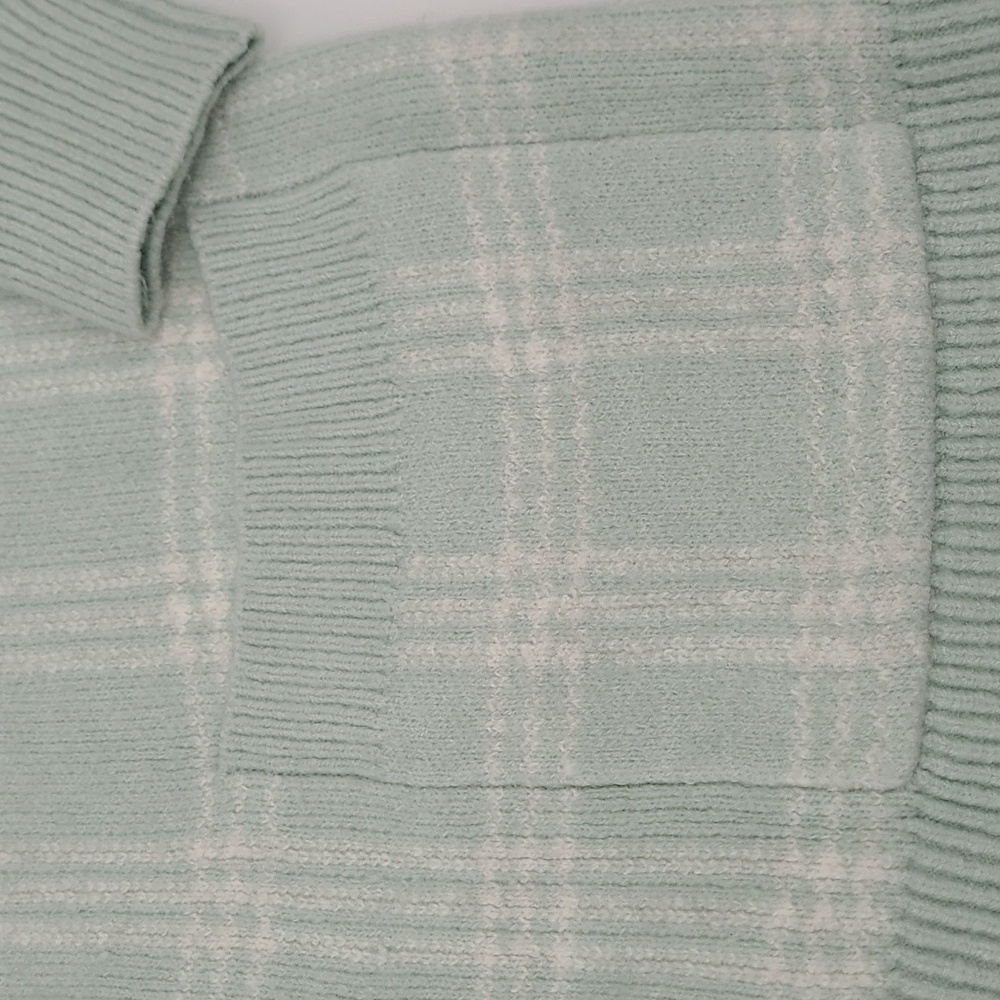 NWT LOFT Seafoam Green/White Plaid Long‎ Cardigan Women's Size M - Picture 3 of 9